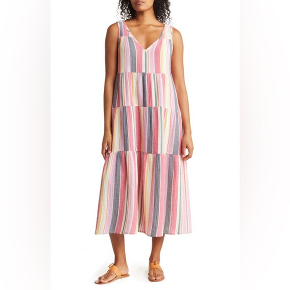 MARINE LAYER - Corinne Stripe Cotton Gauze Maxi Dress In Multi - Size Small - Picture 1 of 9